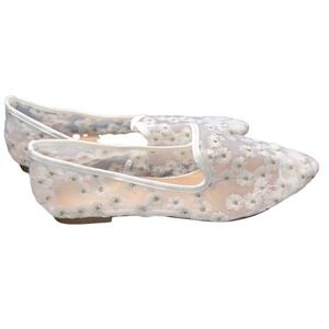 NEW Olivia & Kate NY Women's Mesh White & Gold Flowers Ballet Flats Size 6.5